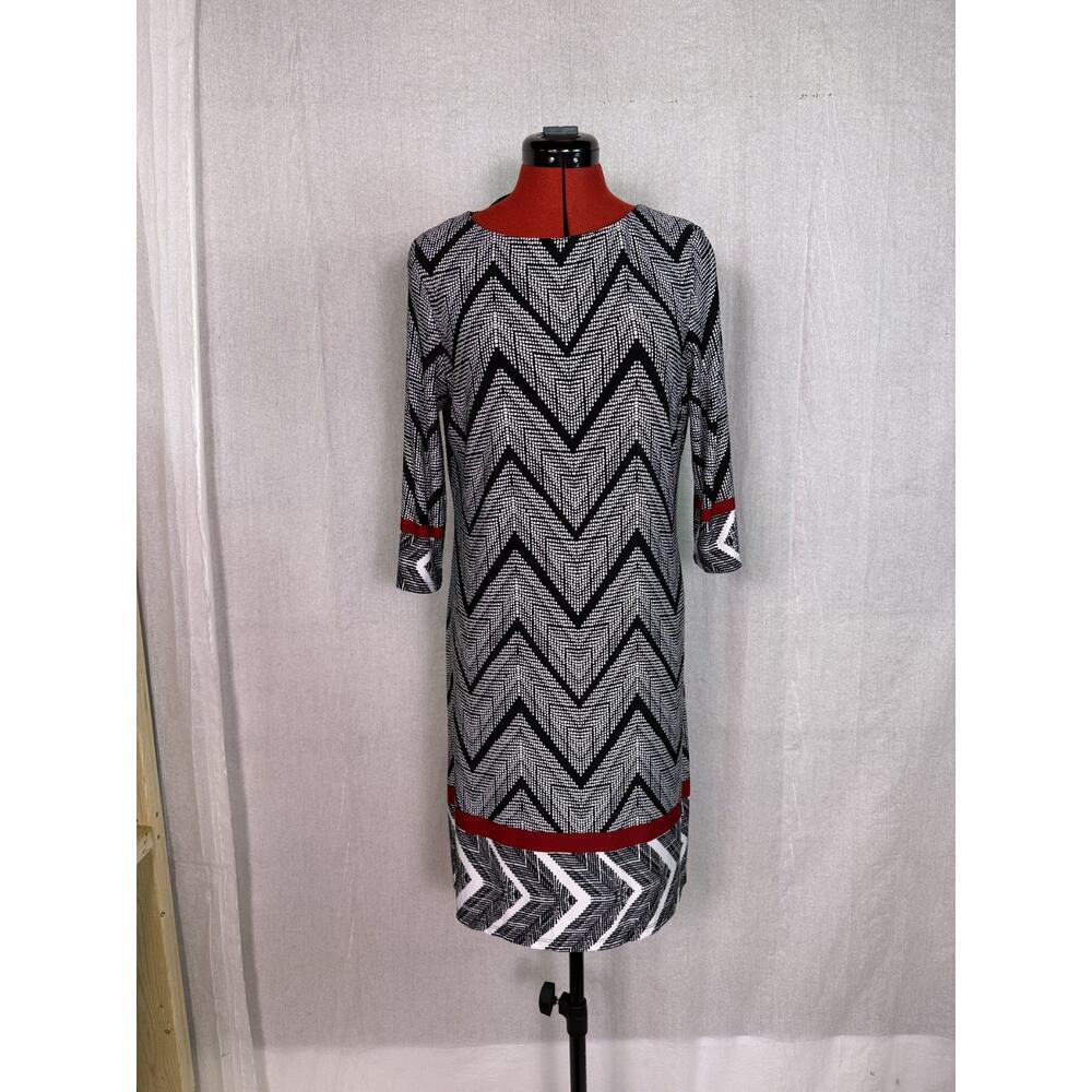 Sandra Darren Womens Color Block Dress Size 10 Knee Length Black White Red D412